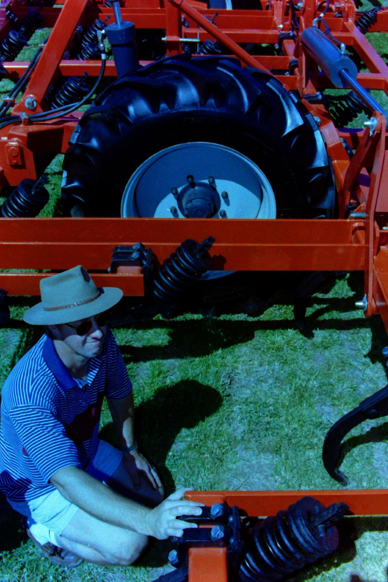 A patron inspecting an exhibit at the 1998 Wimmera Machinery Field Days. Picture file