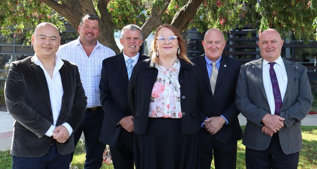 Hindmarsh Shire Councilors Chan Uoy, James Barry, Tony Clark, Rosie Barker, Roger Aitken and mayor Ron Ismay gather for the 2024 statutory meeting. Picture supplied