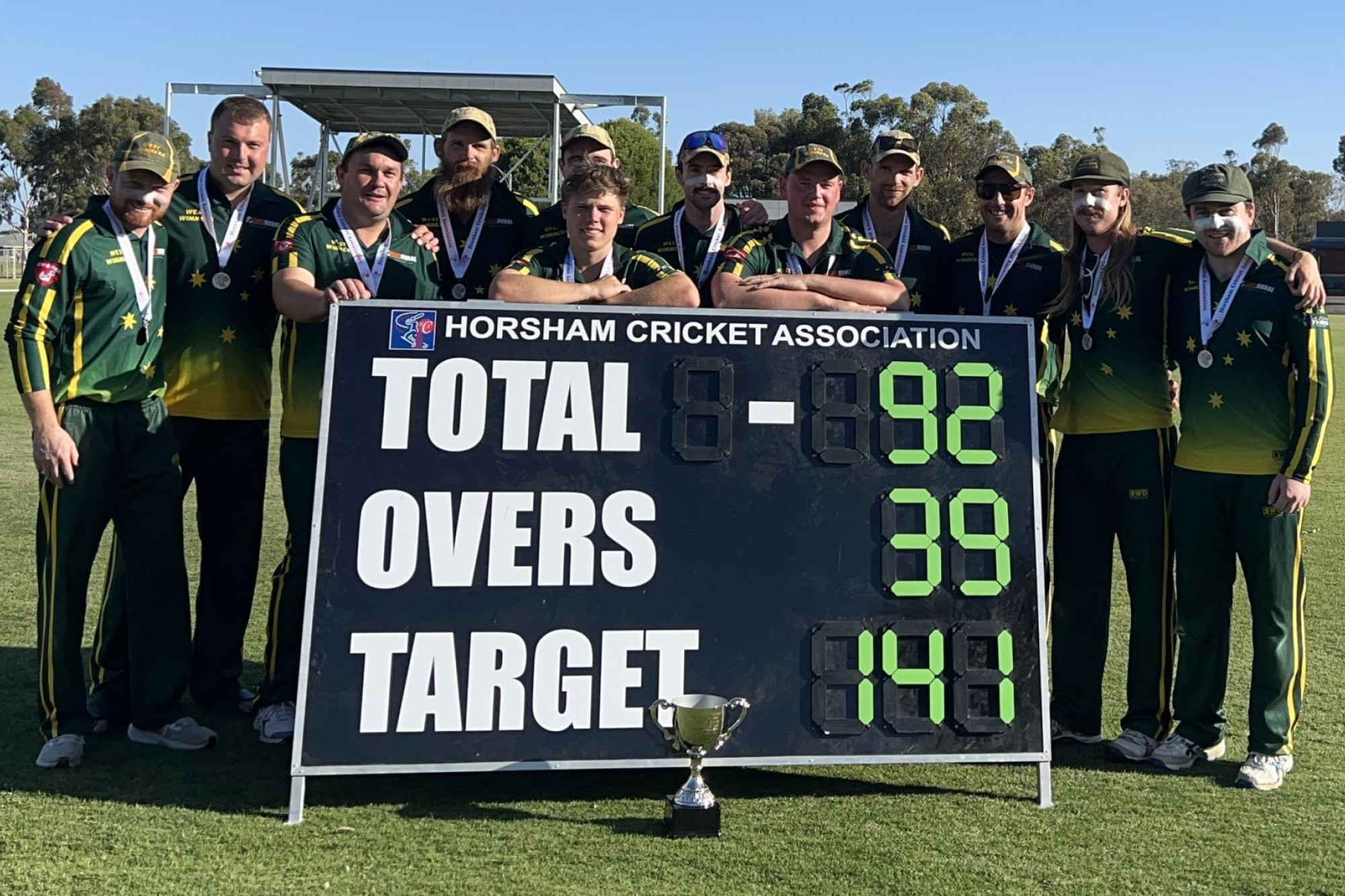 The West Wimmera Warriors celebrate their 48-run win the HCA one-day final. Picture by John Hall