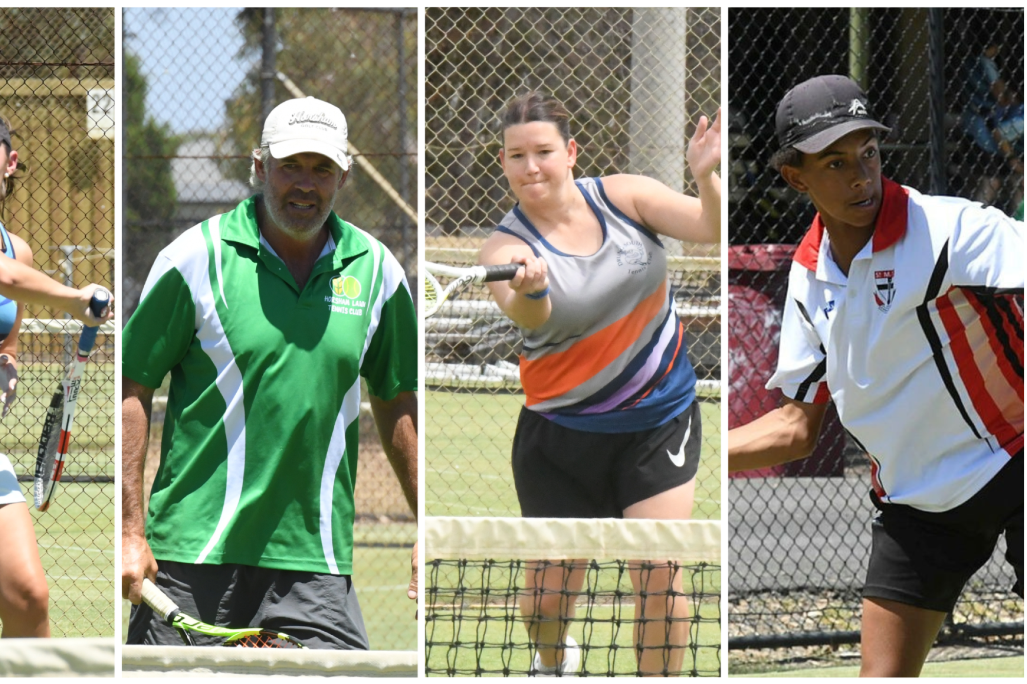 Central Park's Tara McIntyre, Horsham Lawn's Grame Wood, Drung South's Kate-Lyn Perkin, and St Michaels' Eli Bailey. Each of their pennant teams will be paying CWTA finals. Pictures file