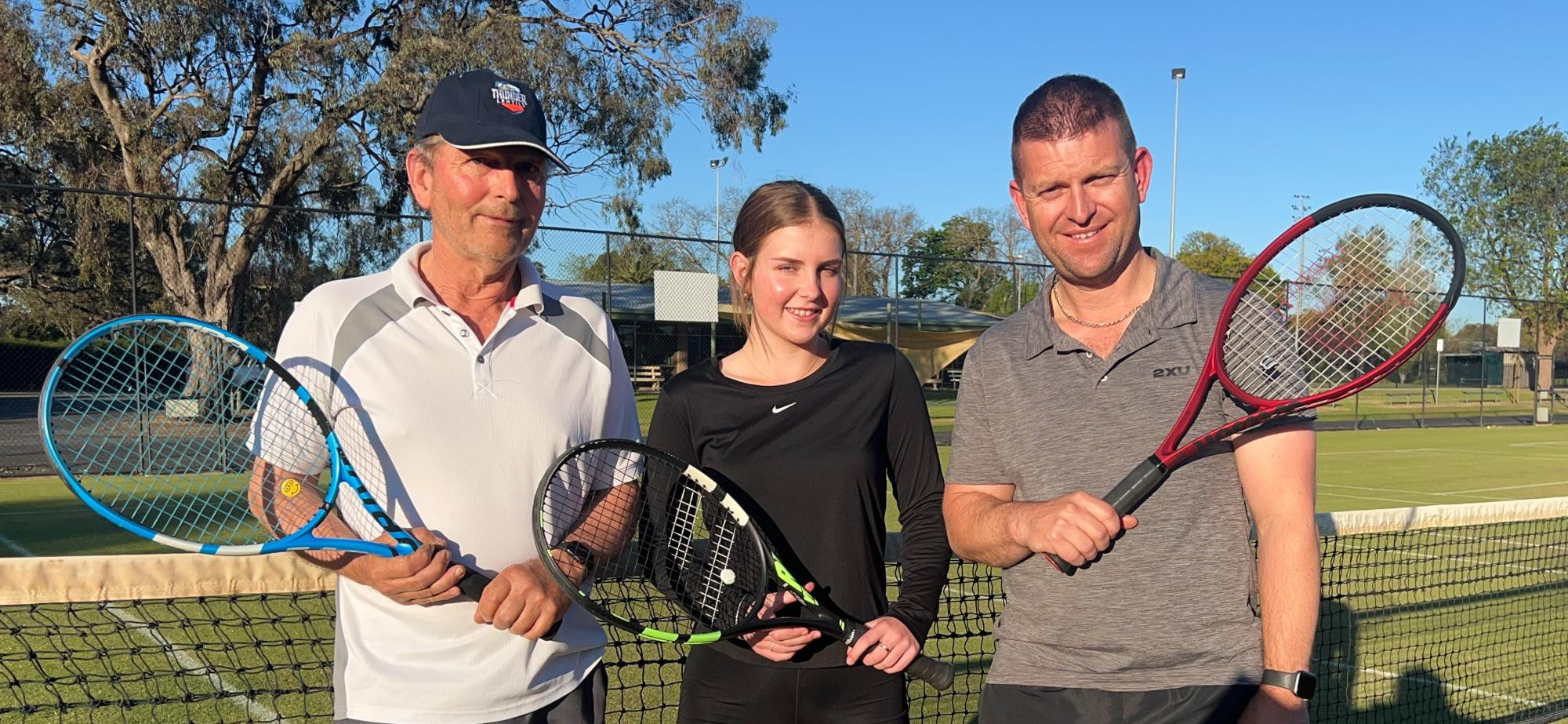 Three generations of the Ladlow family, John, Mia and Ben will be playing for Horsham Lawn in the 2024/25 CWTA tennis season. Picture by John Hall
