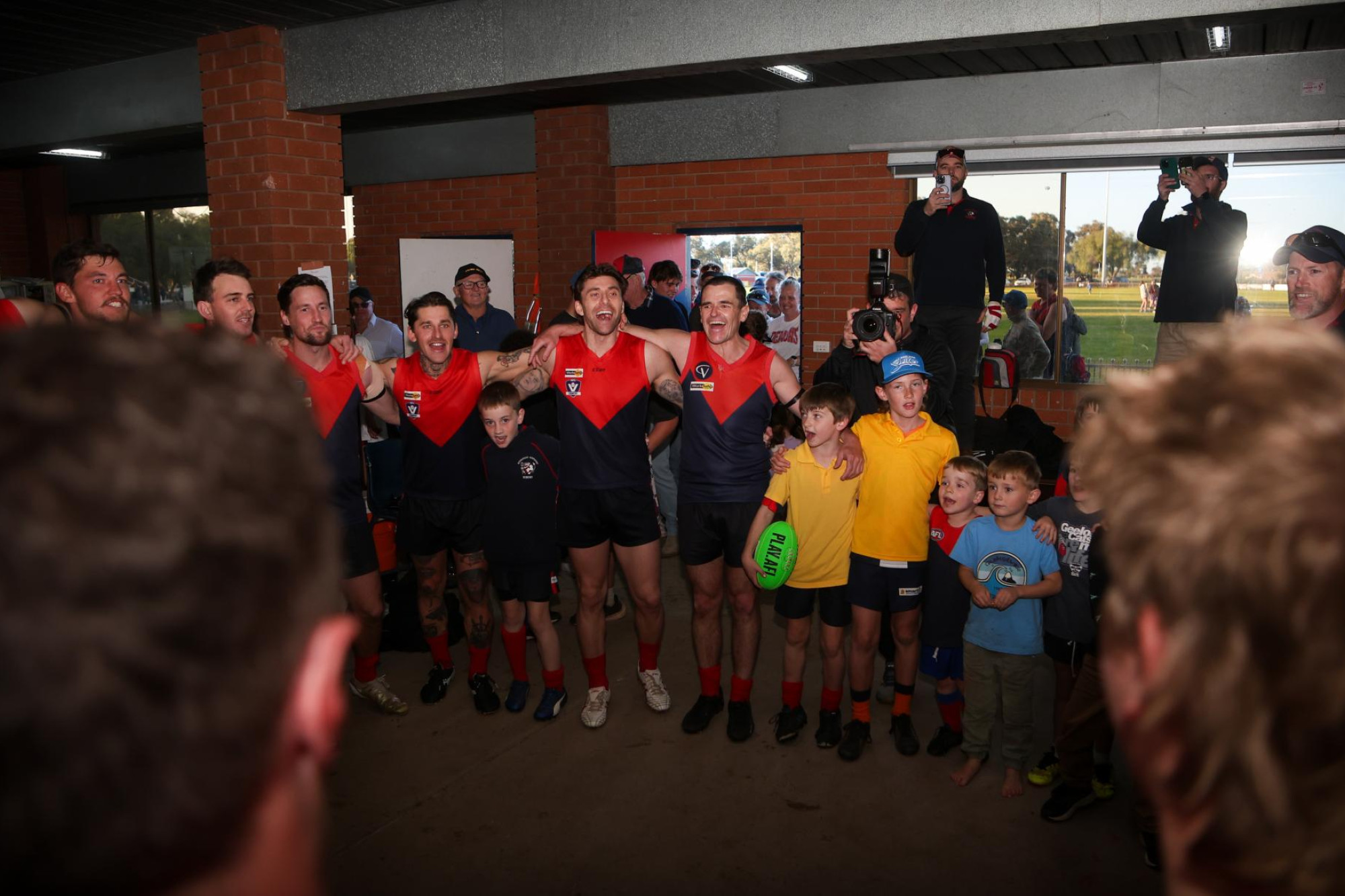 Wycheproof-Narraport players sing the song for one last time in their own rooms under their current identity. Picture by Blake Lee
