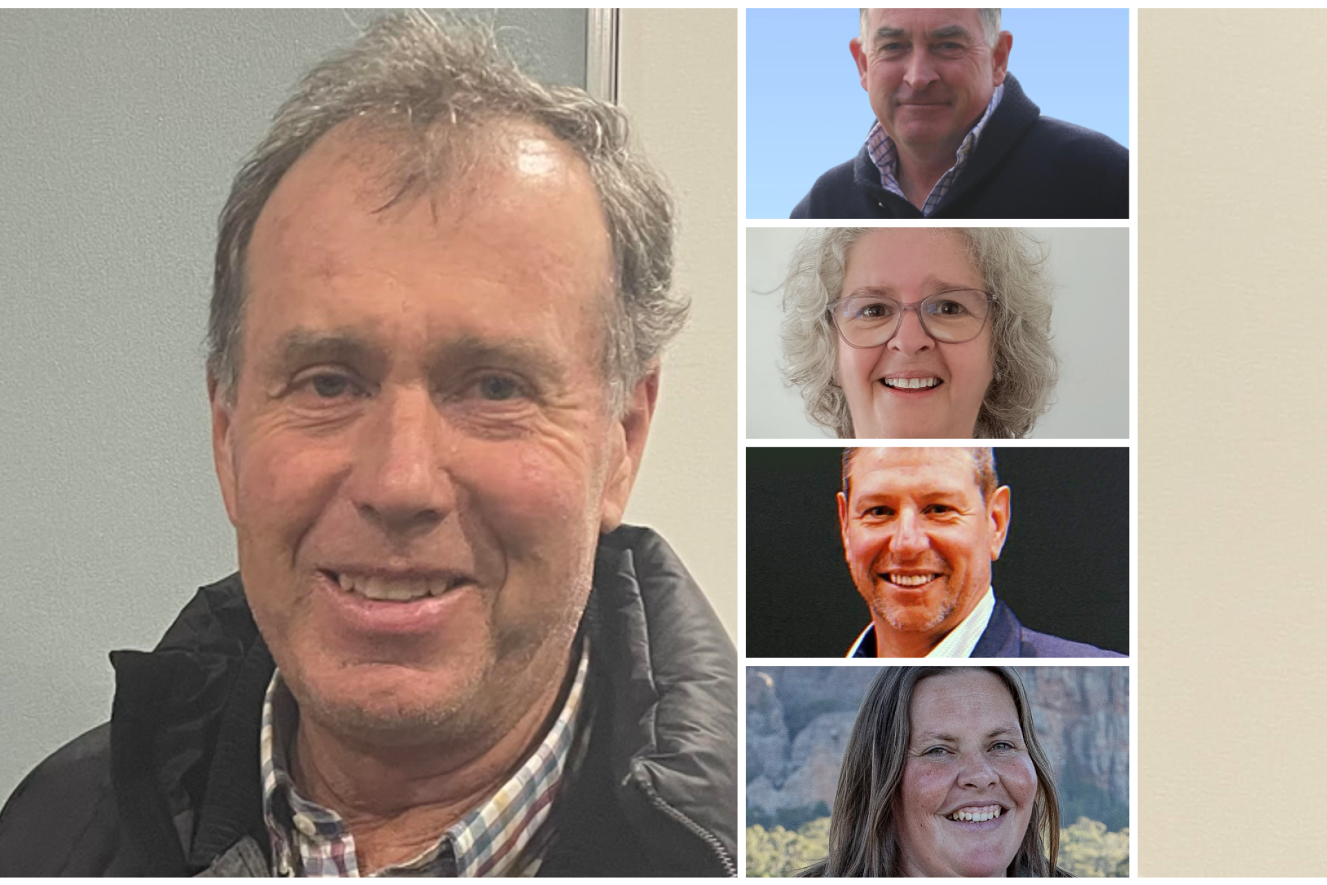 Just one familiar face will return to the Horsham Rural City Council this month. Cr Ian Ross, left, will be joined by Cam McDonald, Angela Munn, Dean O'Loughlin, Rebecca Sluggett, Todd Wilson (not pictured) and Brian Klowss (not pictured). File picture, pictures supplied