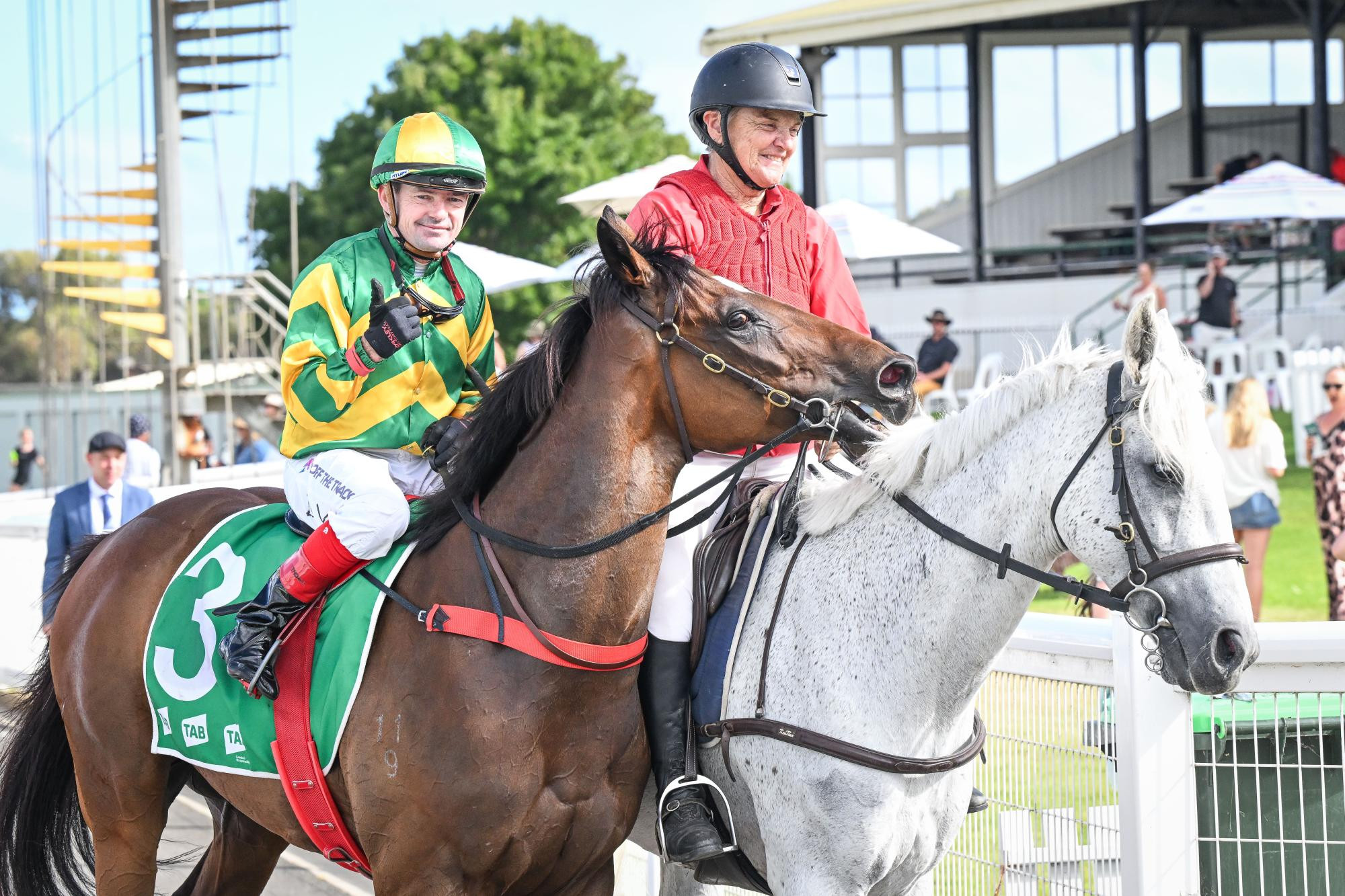 Dean Yendall gives a thumbs up after winning the Woodford Cup with Unseen Ruler at Warrnambool on New Year's Eve. Picture by Racing Photos 