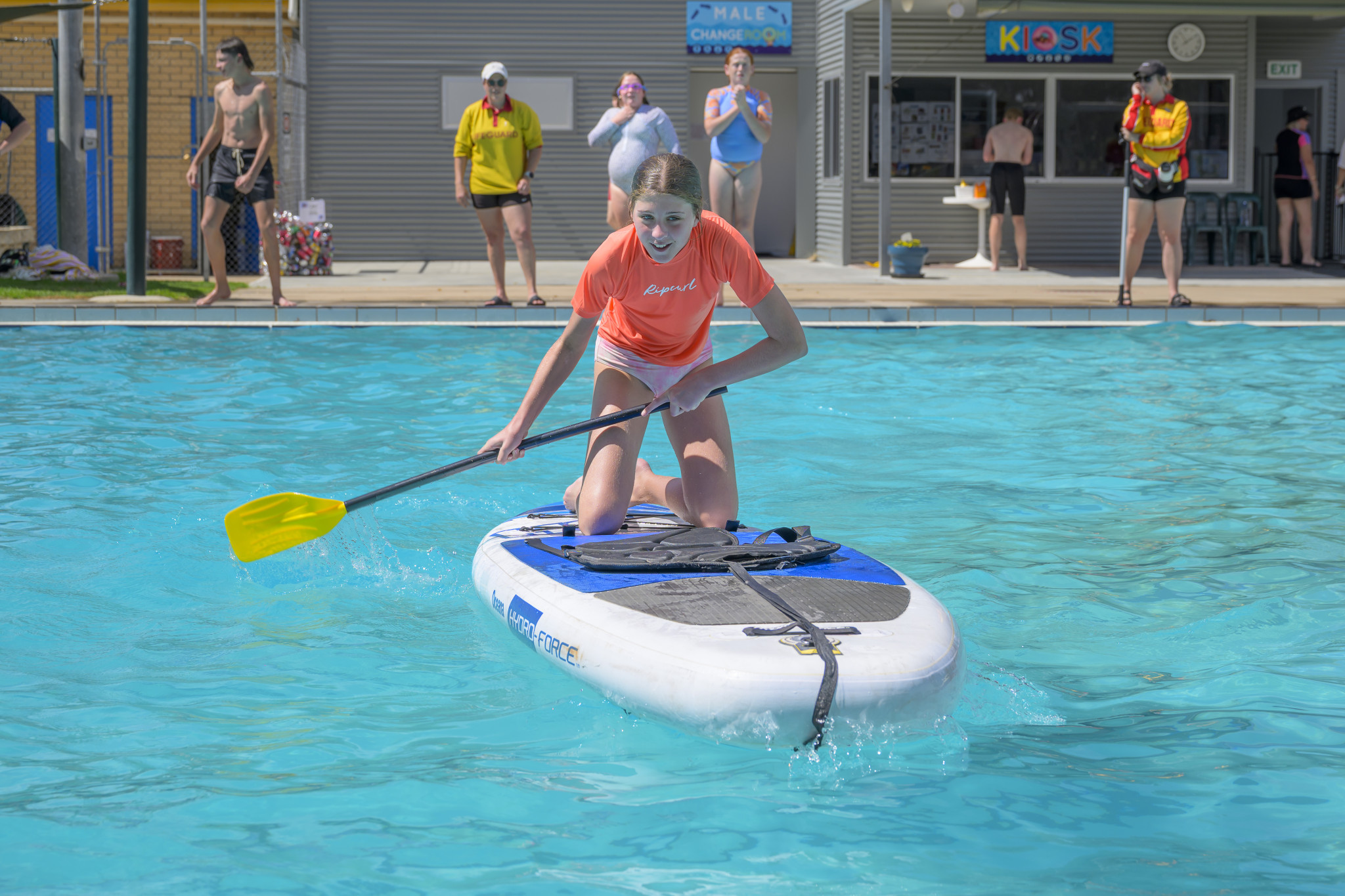 Greta Smith paddles across the pool in one of the relay races. Photo: ROBIN WEBB