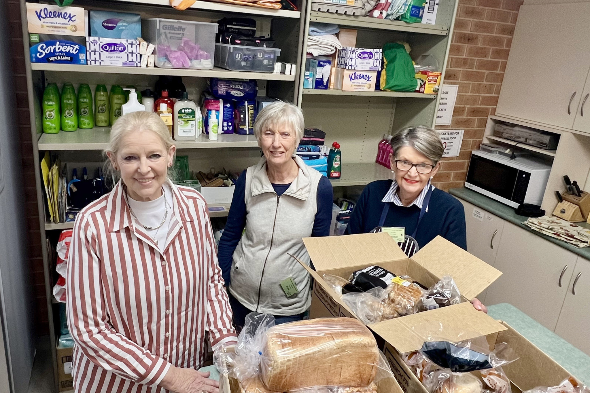 Christian Emergency Food Centre's volunteers, Bev Miatke, Join Gordon and Rosie Taylor in their food bank. HRCC has allocated $5490 for the organisation in their recent community donations for 2025/2026.