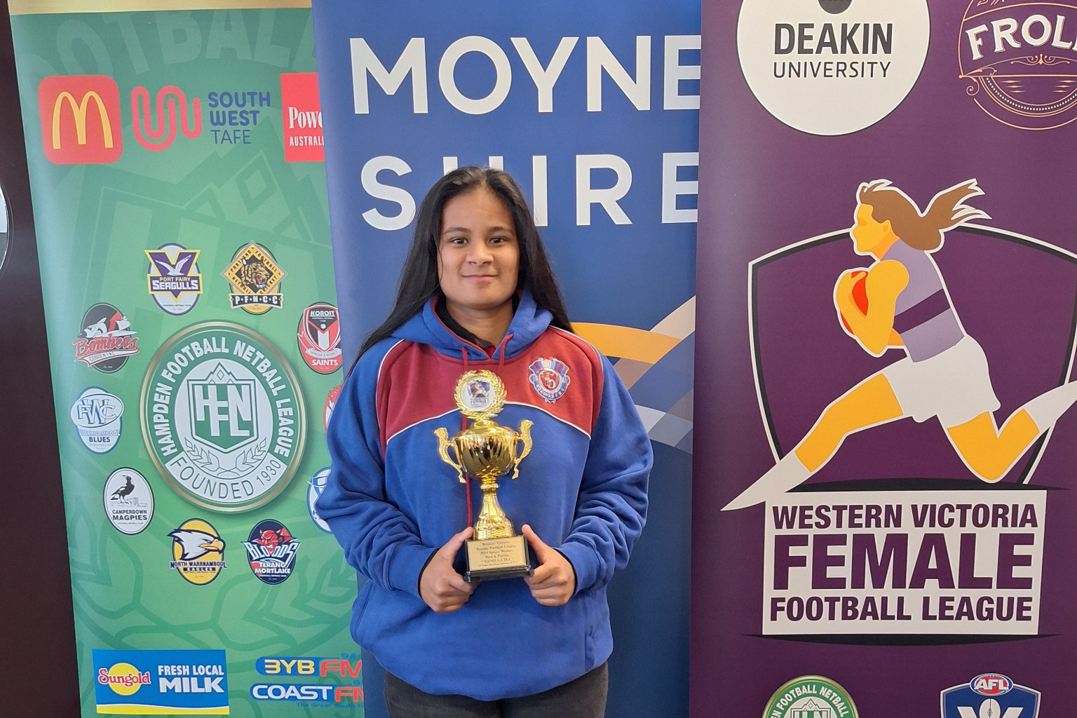 Vanilla Ika with her trophy that was presented to her on Sunday for the League's best and fairest. PHOTO: ELIZA MCANULTY