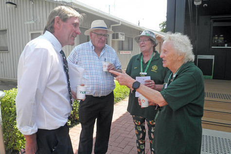 Hindmarsh mayor Brett Ireland and Cr Rob Gersch chat with Country Women's Association president Mandy Myers and member Margaret Hunter at Dimboola's 2023 Australia Day celebreation