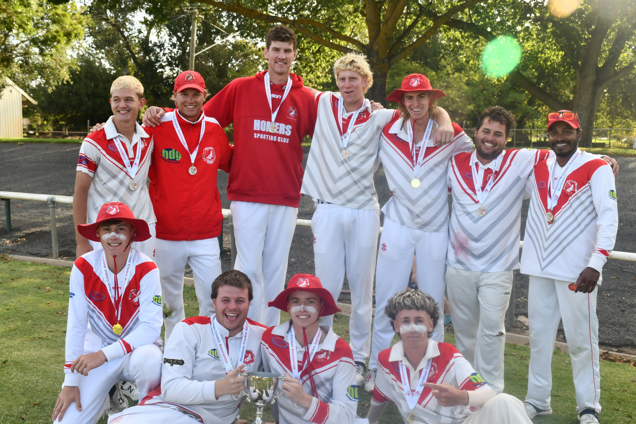 2024/2025 A-Grade two-day premiers - Homers: Back L-R: Matthew Kerr, Patrick Mills, Baxter Perry, Gibson Perry, Ben Williamson, Adam Atwood, Chaminda Gamage. Front L-R: Luke Miller, Hugh Dougherty, Monty Wynne, Phoenix Hopper.