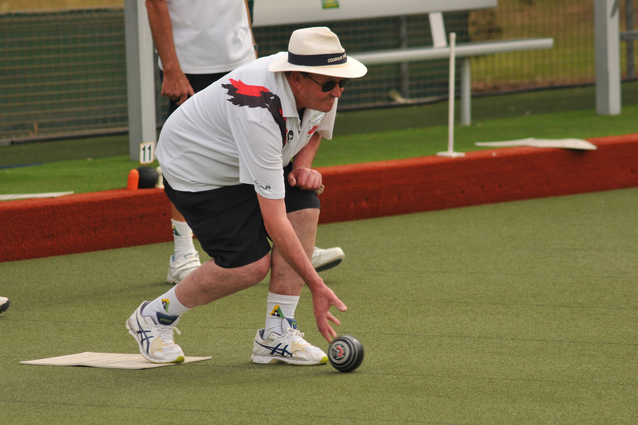 Anthony Woodhead bowling for Coughlin Park in division one against Dimboola. He skippered his rink to a 29-12 win.