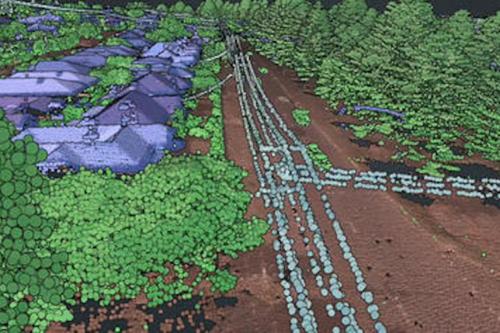 The helicopters are using lasers to scan the distance between powerlines and vegetation.