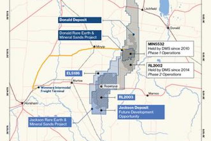 Map showing the Donald Mine Project near Minyip and Balyena. Photo: THE DONALD PROJECT