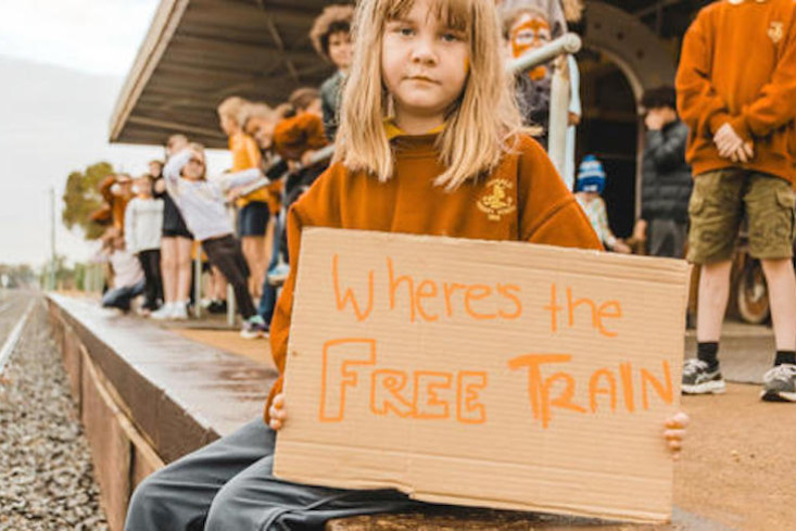 The children of Donald are demanding to know where the free train is. Photo: JULIA PEARSE PHOTOGRAPHY