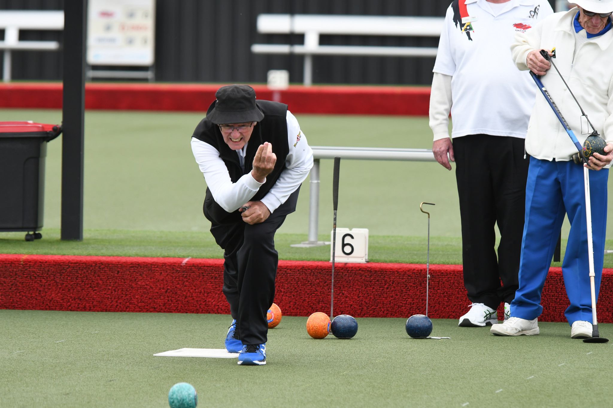 Coughlin Park's Robert Mewburn eyes his bowl during his side's round four clash against Horsham City. Coughlin Park prevailed 84-74.