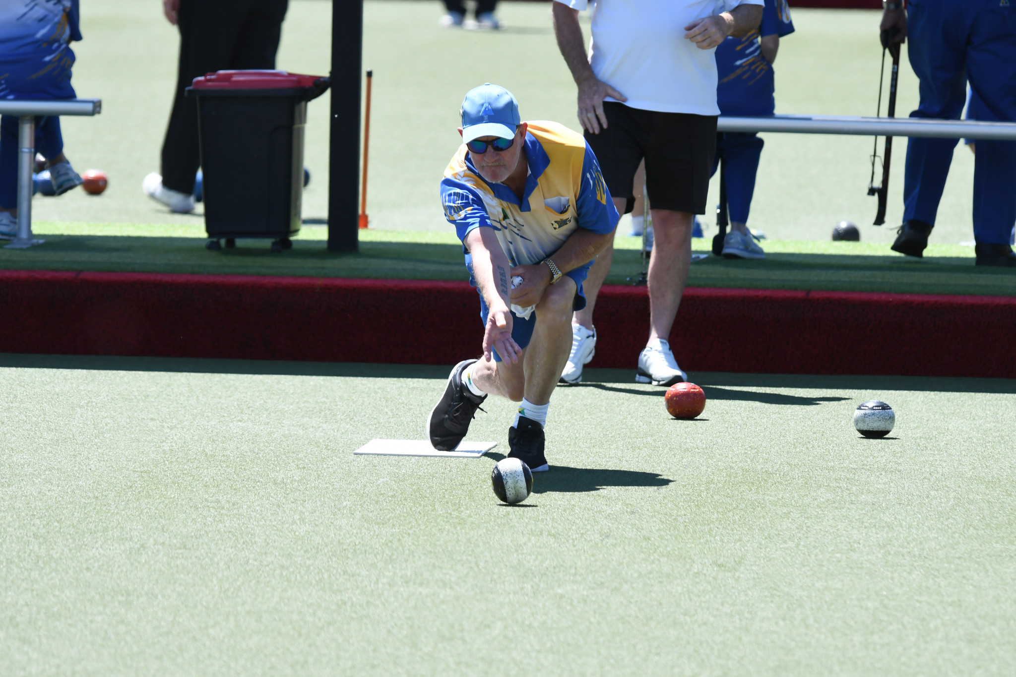 Nhill rink three skipper Kevin Jones releases a bowl in his side's Saturday round five game against Coughlin Park.