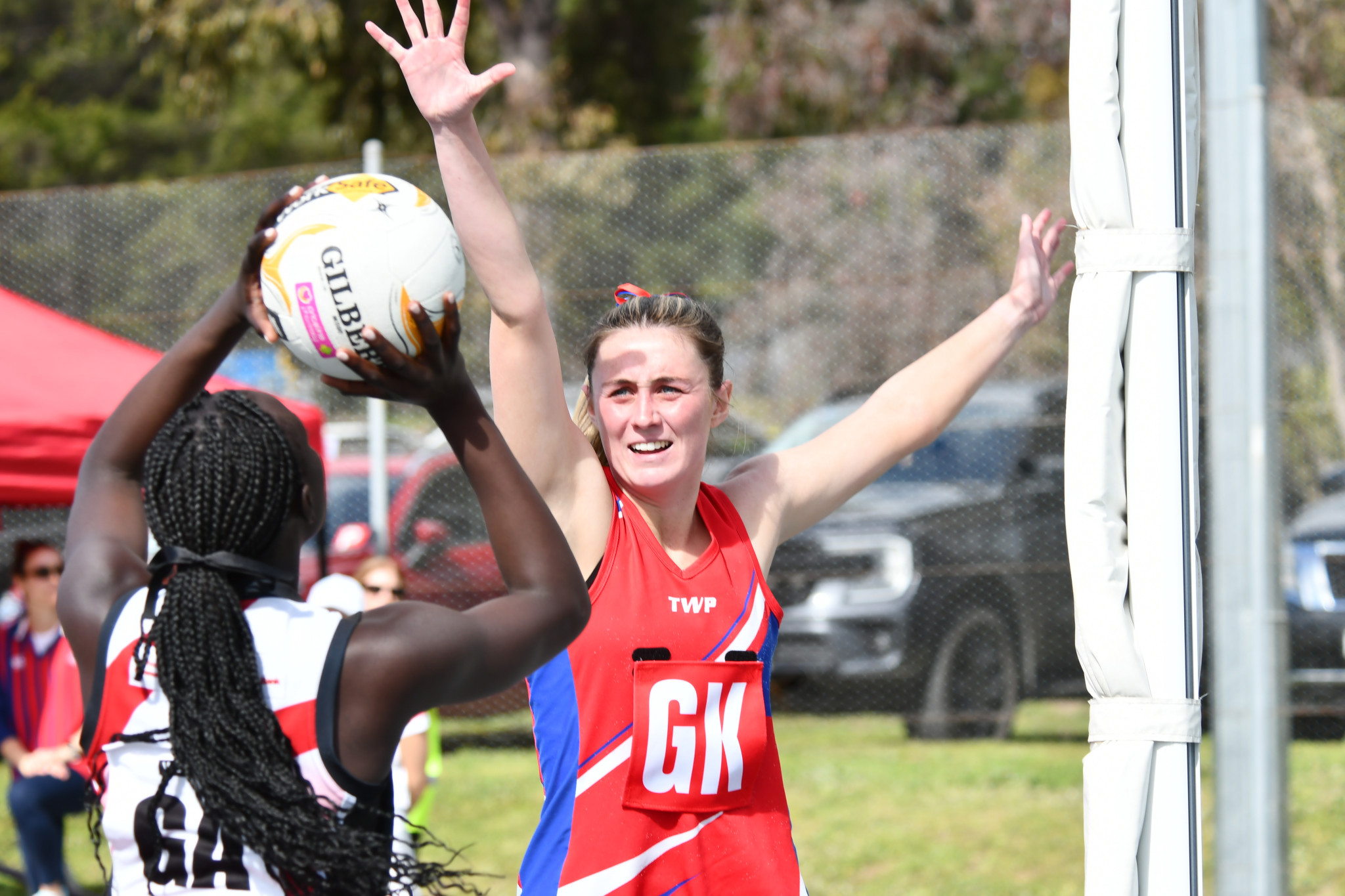 Kalkee's Lotus Martin defends a shot attempt from Edenhope Apsley's Dee Dee Lambert.