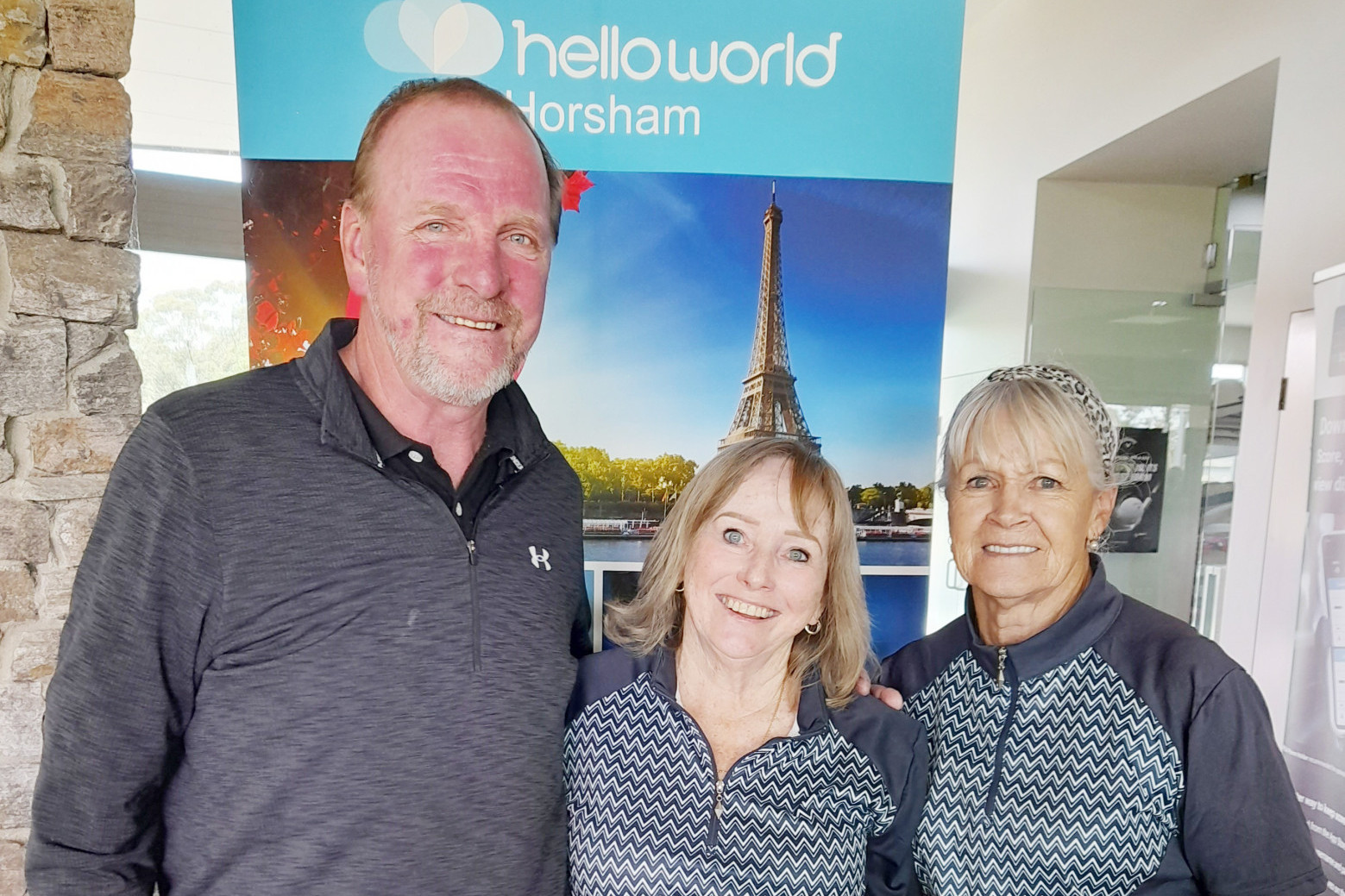 Chris Buwalda of Helloworld Travel, Noela Hair and Shirley Sproule.