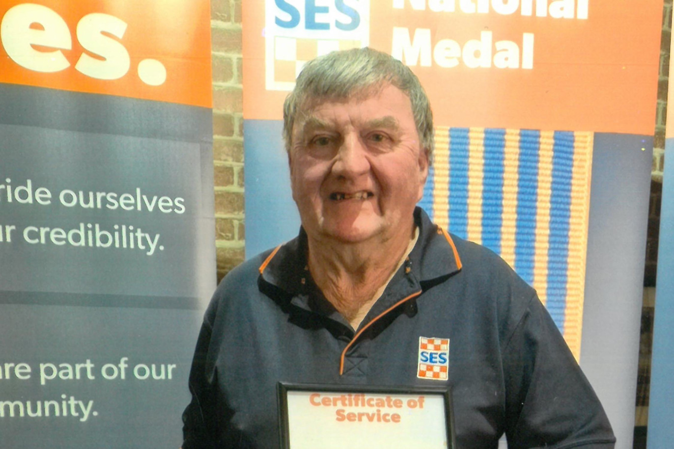 Warracknabeal SES unit volunteer Geoff Stewart has been recognised for his 15 years of service. Photo: SUPPLIED