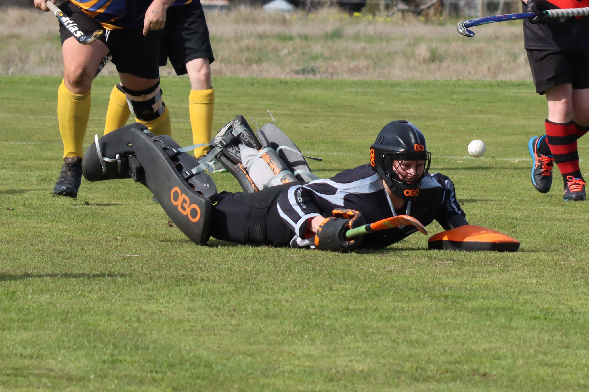 Nhill Rangers’ goalkeeper Kayden Rowe dives to block a shot at goal. PHOTO: SIMON KING