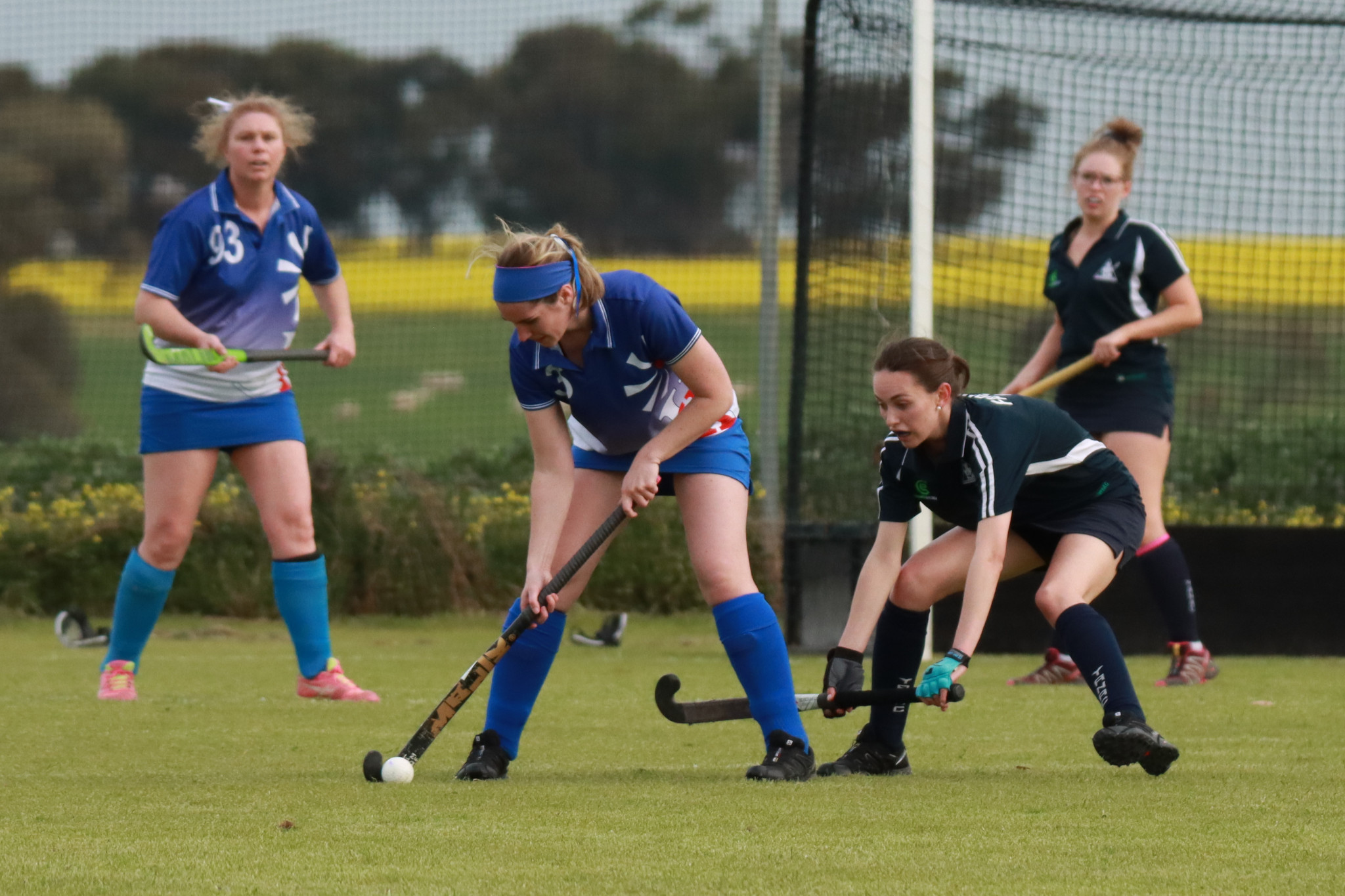 In last year’s Women’s grand final, Hanna Braisby controls the ball despite pressure from Mikayla Mackley, while Jules Braisby (rear left) and Tempany Croot look on.