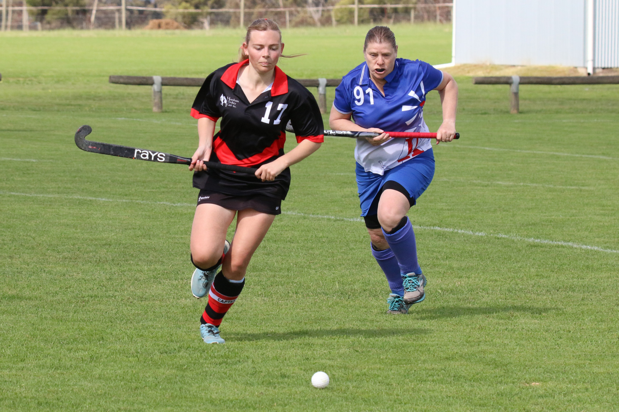 Jets’ Annabelle Heal leads Kaniva’s Leonie Shurdington in a race for the ball.