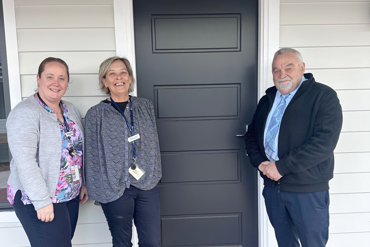 RNH Hopetoun campus manager Angela Naylor and nurse unit manager Alison Fischer check out one of the almost-complete duplexes with project support officer Bernie O’Connor last month.
