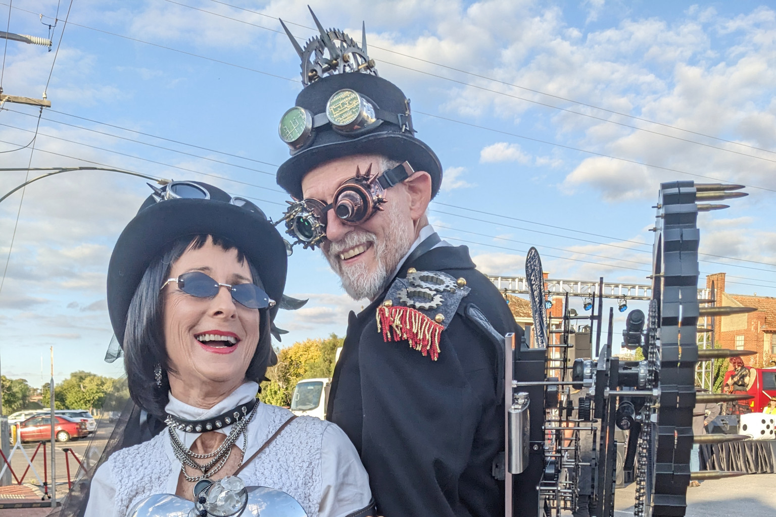 2023: Veterinarian Diane Gibney and Tom Huberts delight in their homemade costumes.