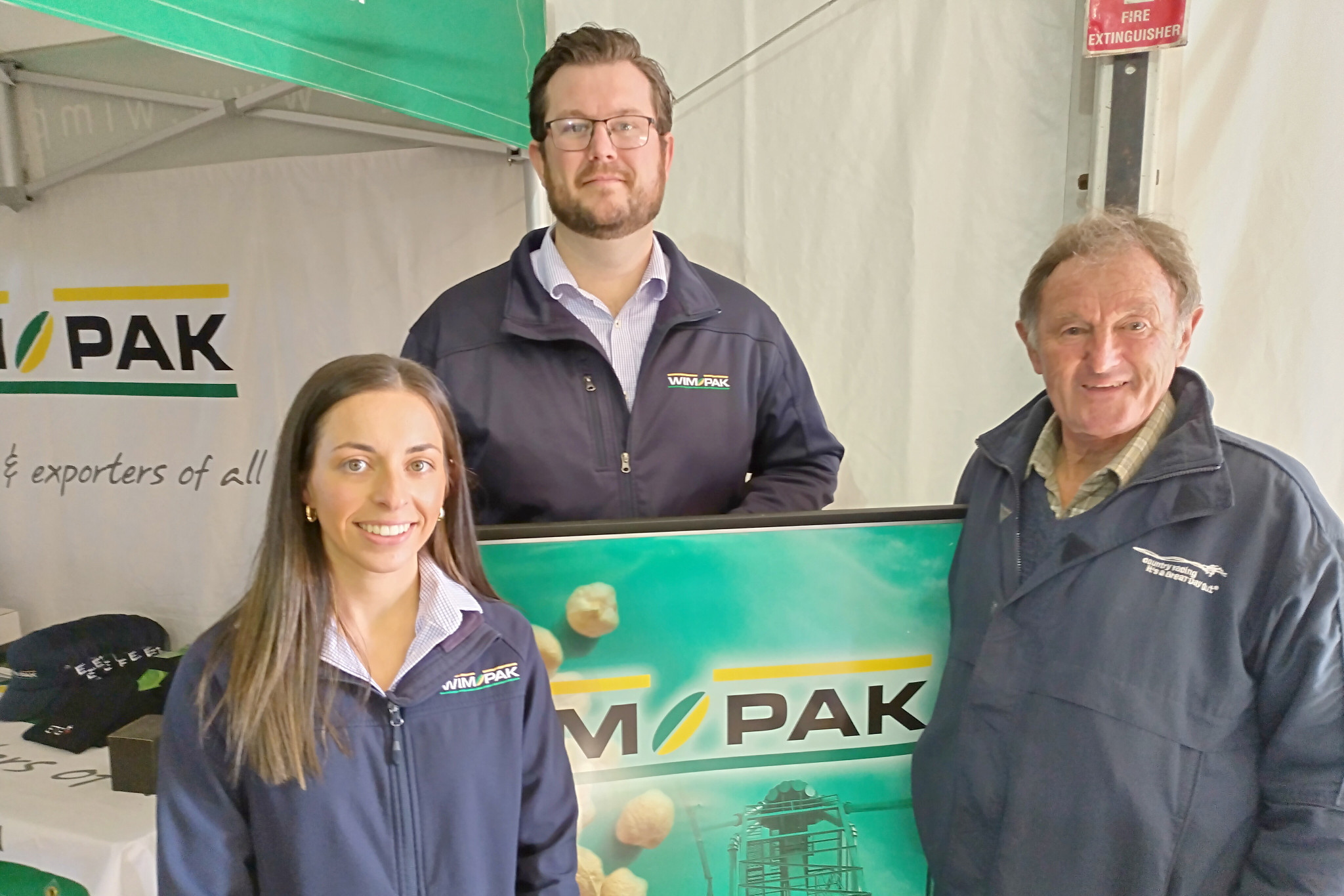 Warracknabeal farmer Lance Huebner discusses grain buying with Wim Pak general manager Brock Tait and logistics manager Amy Leith. The Minyip-based company, now part of ETG Processing, has a staff of 12.