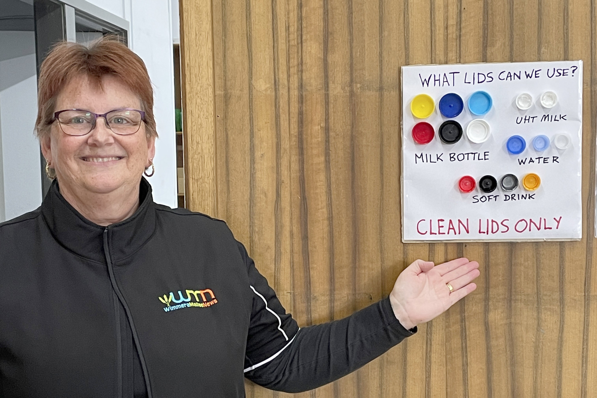 Warracknabeal Herald receptionist Alison Ey is encouraging locals to drop off their lids.