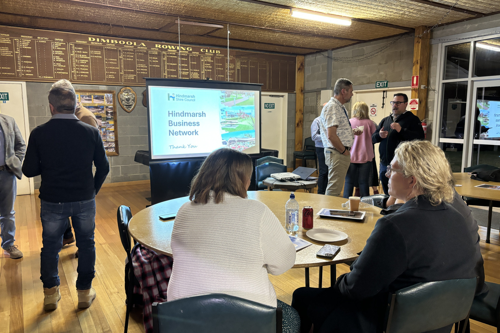 Business owners gather at Dimboola Rowing Club to hear about local project updates.