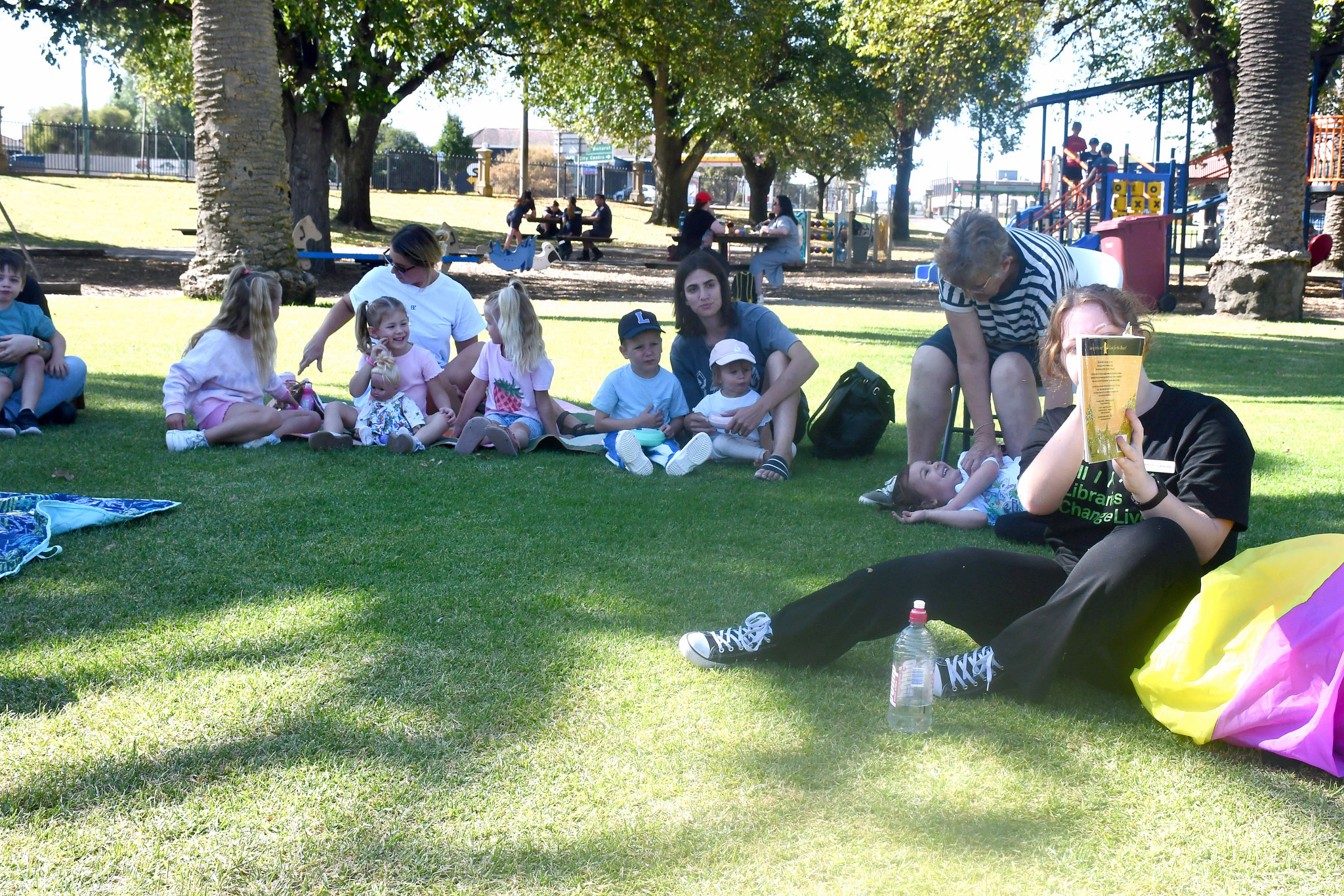 Wimmera Libraries' programs and engagement officer, Sammie Brown, reads stories for the audience. Photo: TAYYAAB MASROOR