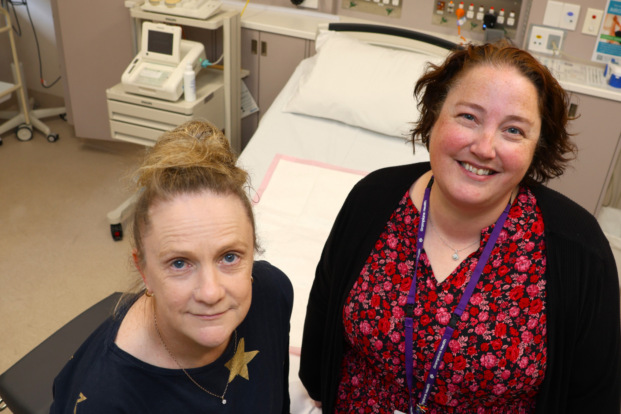 Horsham Maternity Services manager Jane Renstch in a birthing room with Grampians Health program director of Women and Children's Services Nicole Keogh.