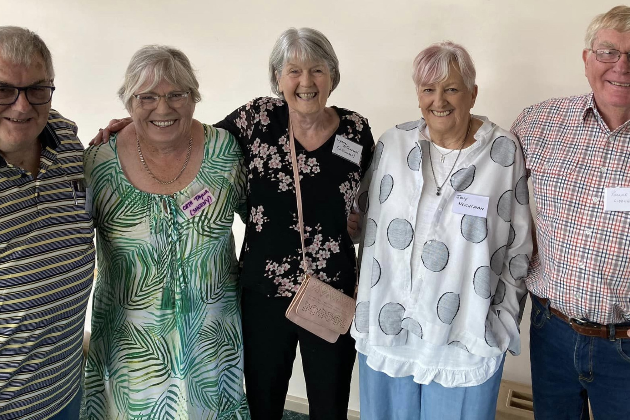 Hopetoun and Beulah reunion committee member Steve Haynes, Cath Taylor, Lynne De Giovanni, Joy Weightman and Phonse Liddle enjoy another get-together with old friends.