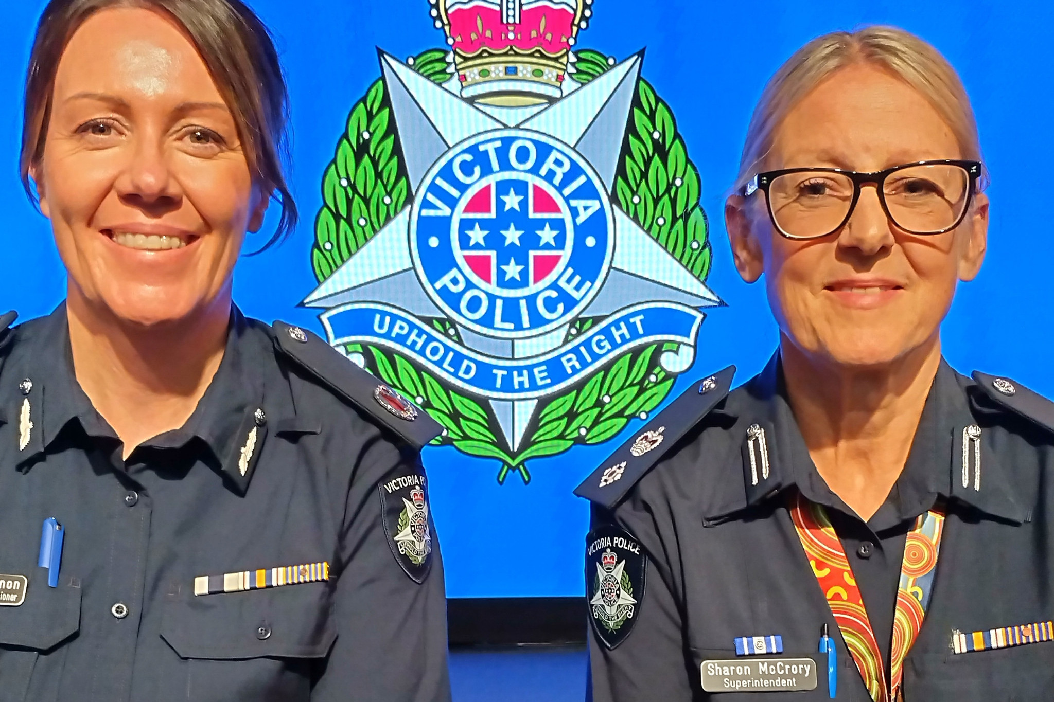 Western Region Acting Assistant Commissioner Sharon McKinnon with Superintendent Sharon McCrory of Horsham.