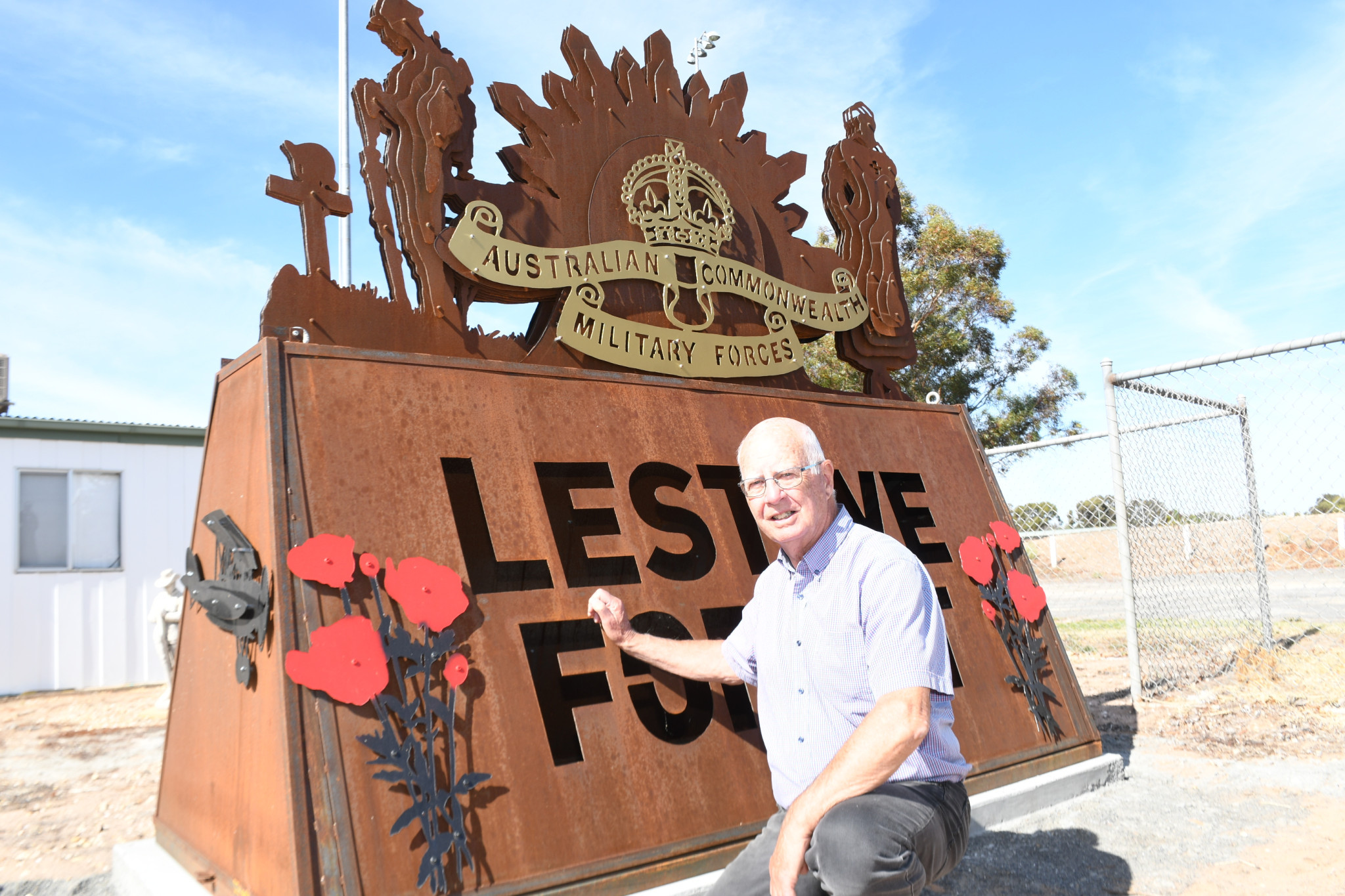 Warracknabeal RSL sub-branch president Graeme Massey shows the town's impressive new war memorial which has been placed near the club's premises in Arnott Street.