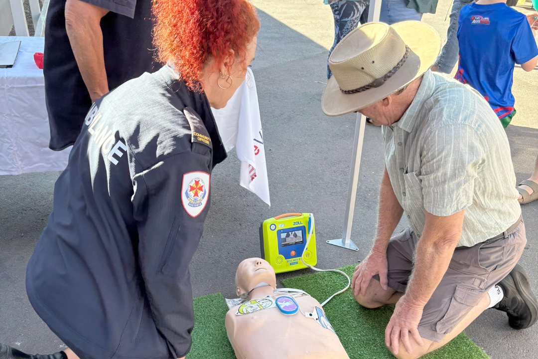 Barb Crough of AV demonstrates an AED.