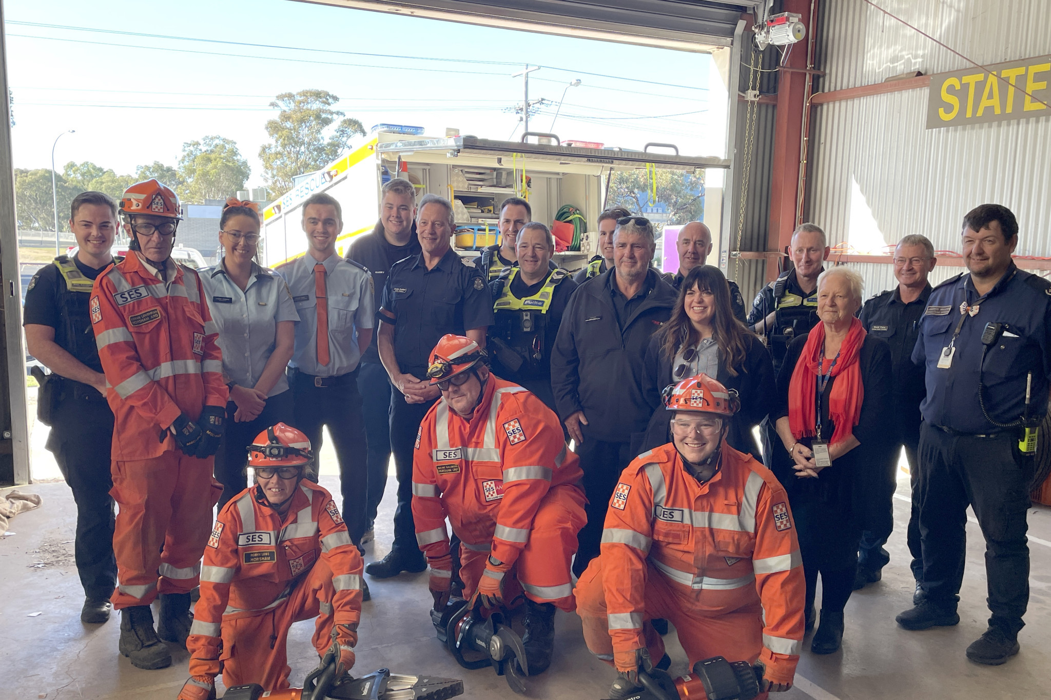 Horsham SES volunteers are joined by SES and police officers to mark Wear Orange Wednesday. PHOTO Caitlin Menadue