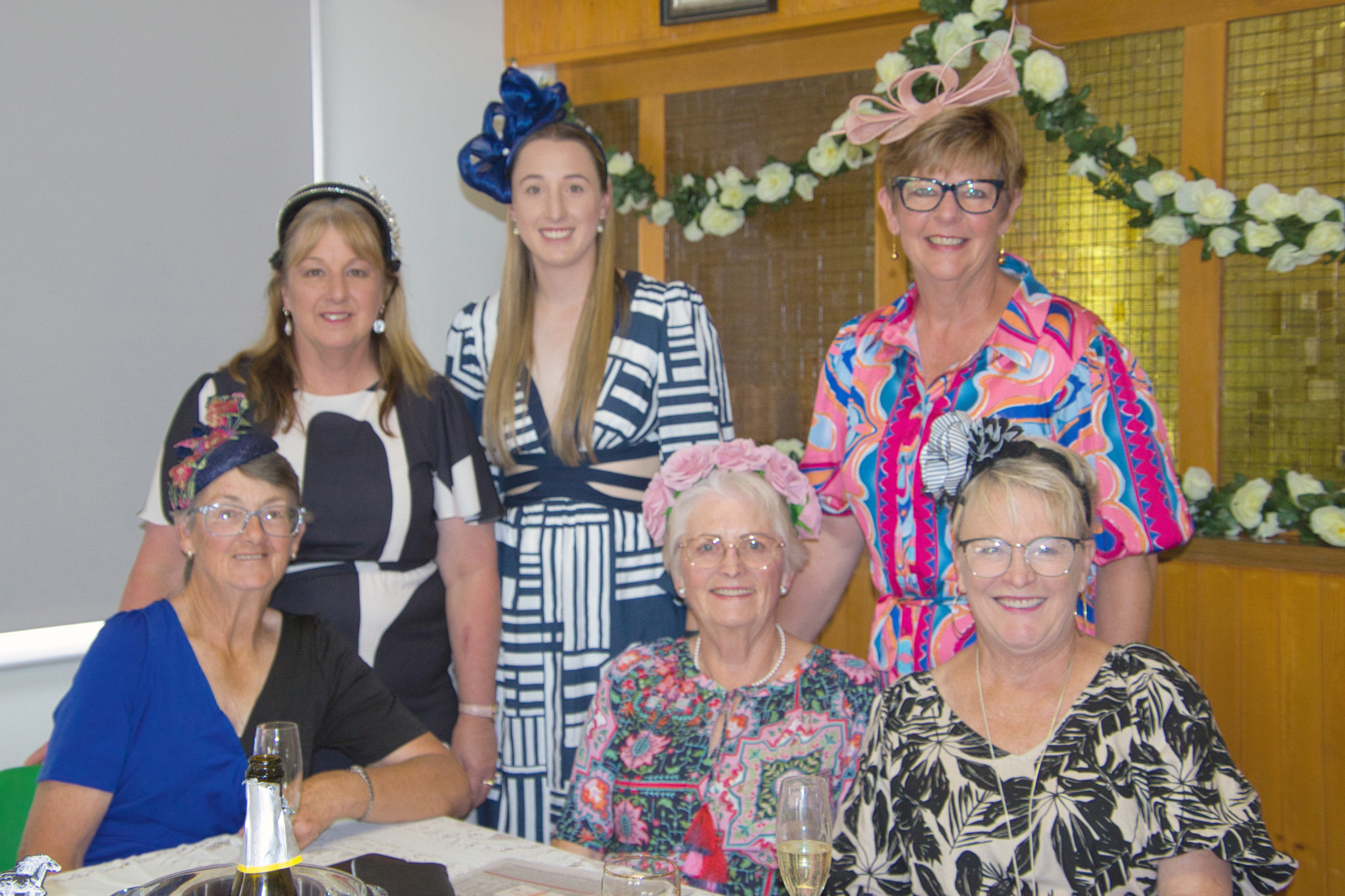 Cup Day attendees dressed in their finery - back - Jacinta Cocks, Rylee Cocks, Jennifer Greig, front - Debbie Lowe, Elaine Fuller and Carol Gebert.