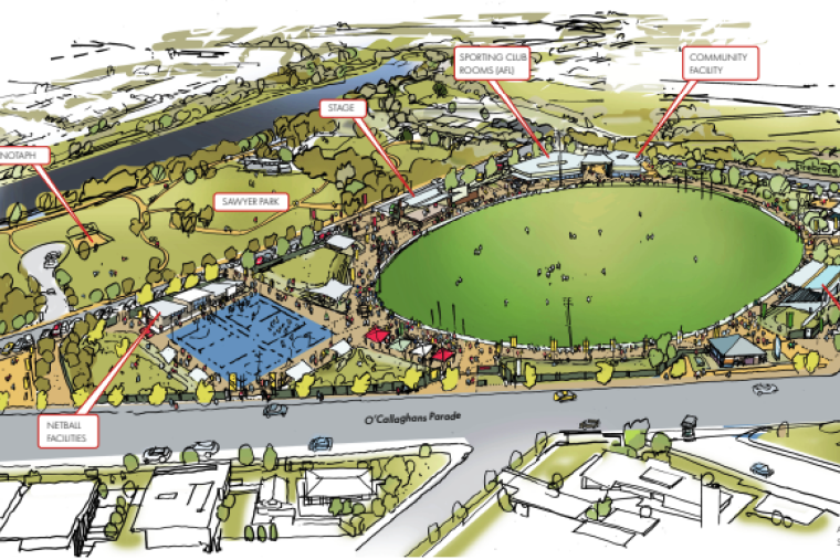 An artist's impression of the Sawyer Park City Oval concept plan, Stage 2 of the Horsham City to River Masterplan.