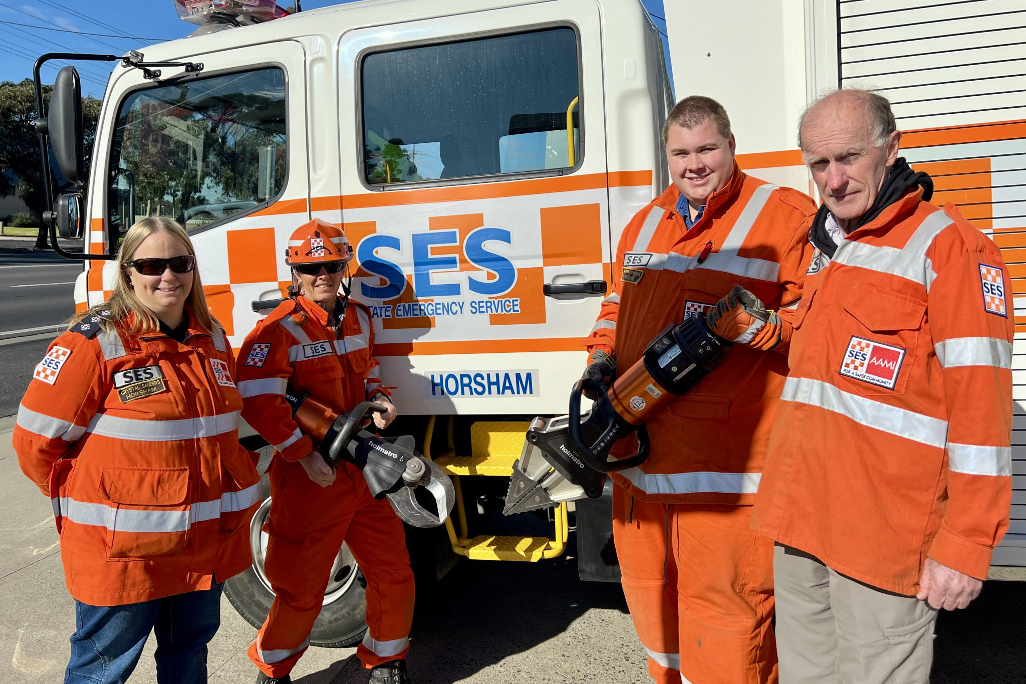 Horsham SES unit members Crystal Sanders, Robyn Lowe, Harry Denovan, and Kieran Loughran proudly wore orange on Wednesday, May 21, to celebrate National Volunteer Week and 50 years of VICSES. Photo: TAYYAAB MASROOR