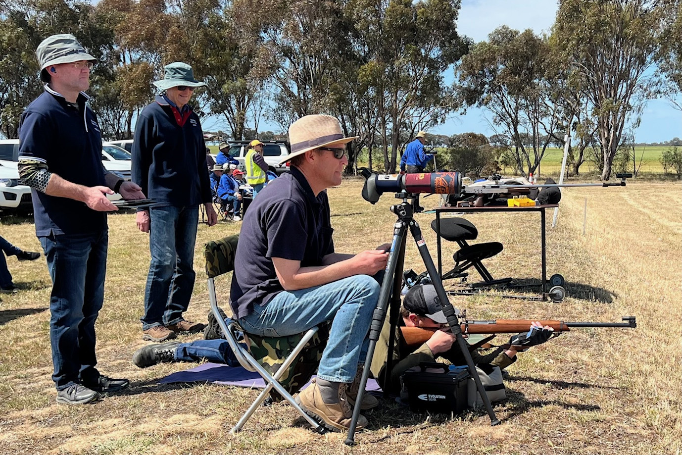 New Horsham shooter Keith Pennicuik under the watchful eye of Team Coach Paul Rudolph with Trevor Heinrich scoring and Andy Rudolph.