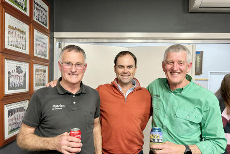 Adrian Tyler, Josh Rasheed from Naracoorte Seeds and Kelvin Tyler at the surprise farewell dinner.