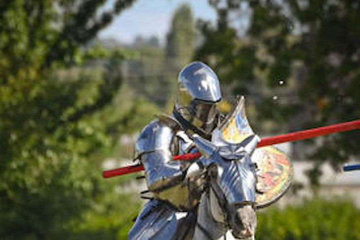 Cliff and Renae Marisma will demonstrate the art of jousting in Jeparit this weekend. Photo: MARISMA EQUINE ENTERTAINMENT