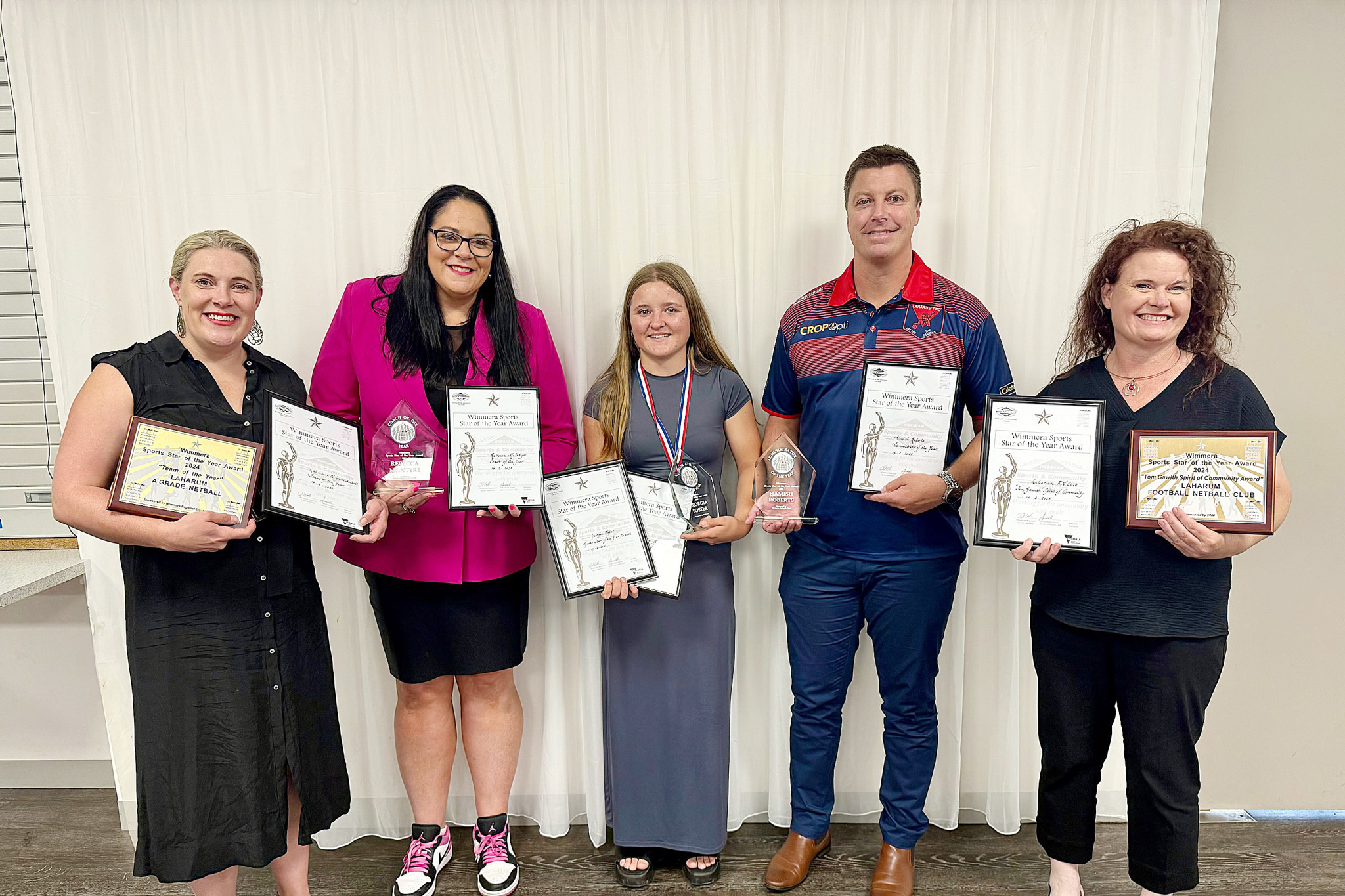 L-R: Adele Rohde (Netball Director), Rebecca McIntyre, Georgia Foster, Hamish Roberts, Rowena Doyle (Secretary).