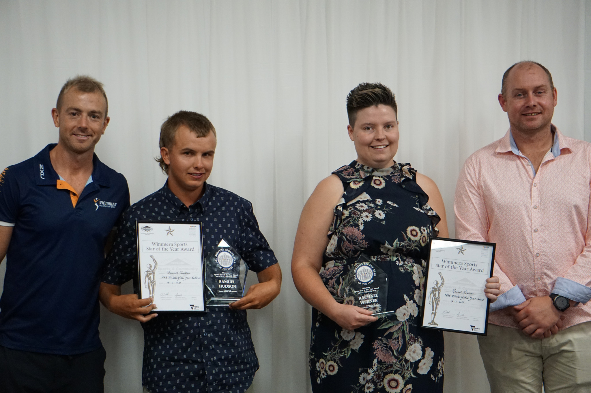 L-R: Liam Twomey (guest speaker), Sam Hudson (All Abilities National Athlete of the Year), Rachael Werner (All Abilities Local Athlete of the Year), Garrett Liston.