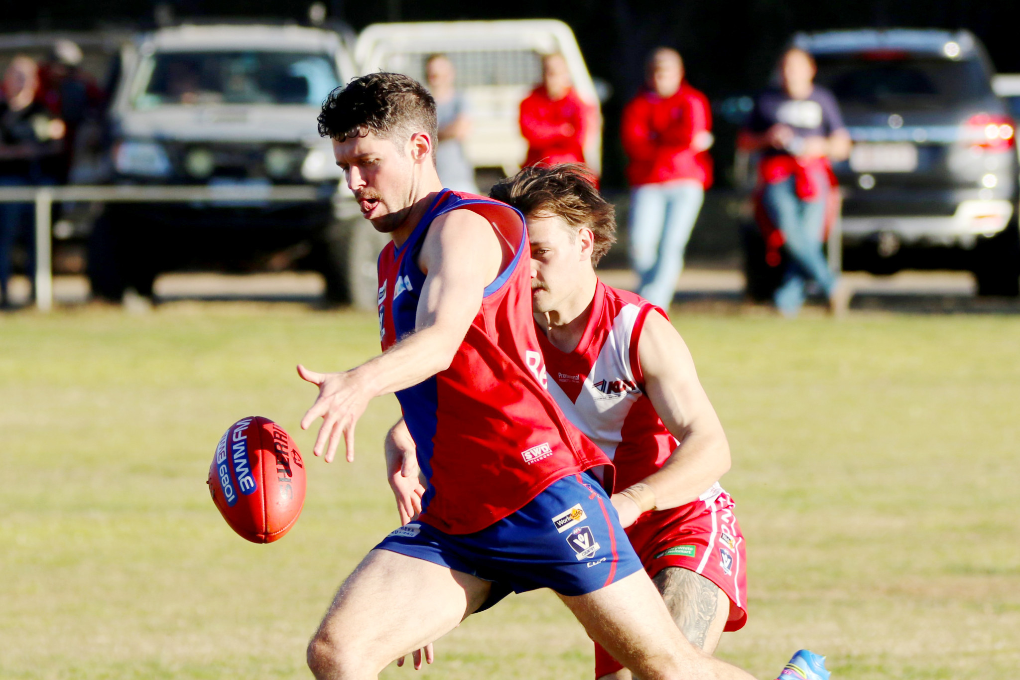 Nield gets a kick away against Taylors Lake in their round seven win. Kalkee won 13.11.89 to 9.14.68, and he was named best on the ground. PHOTO: RAELENE JOHNSTON
