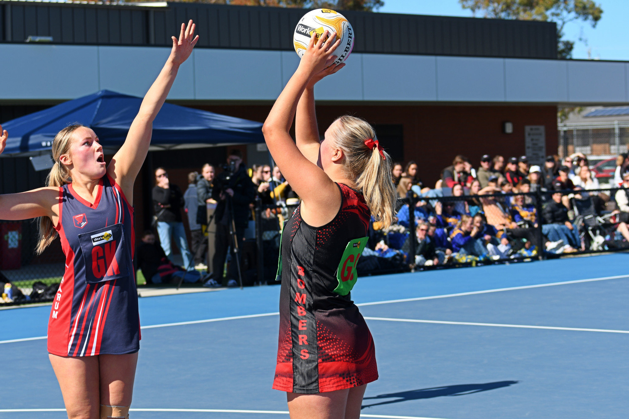 Laharum's Jemma Thomas puts Noradjuha Quantong Taya Quick under pressure.