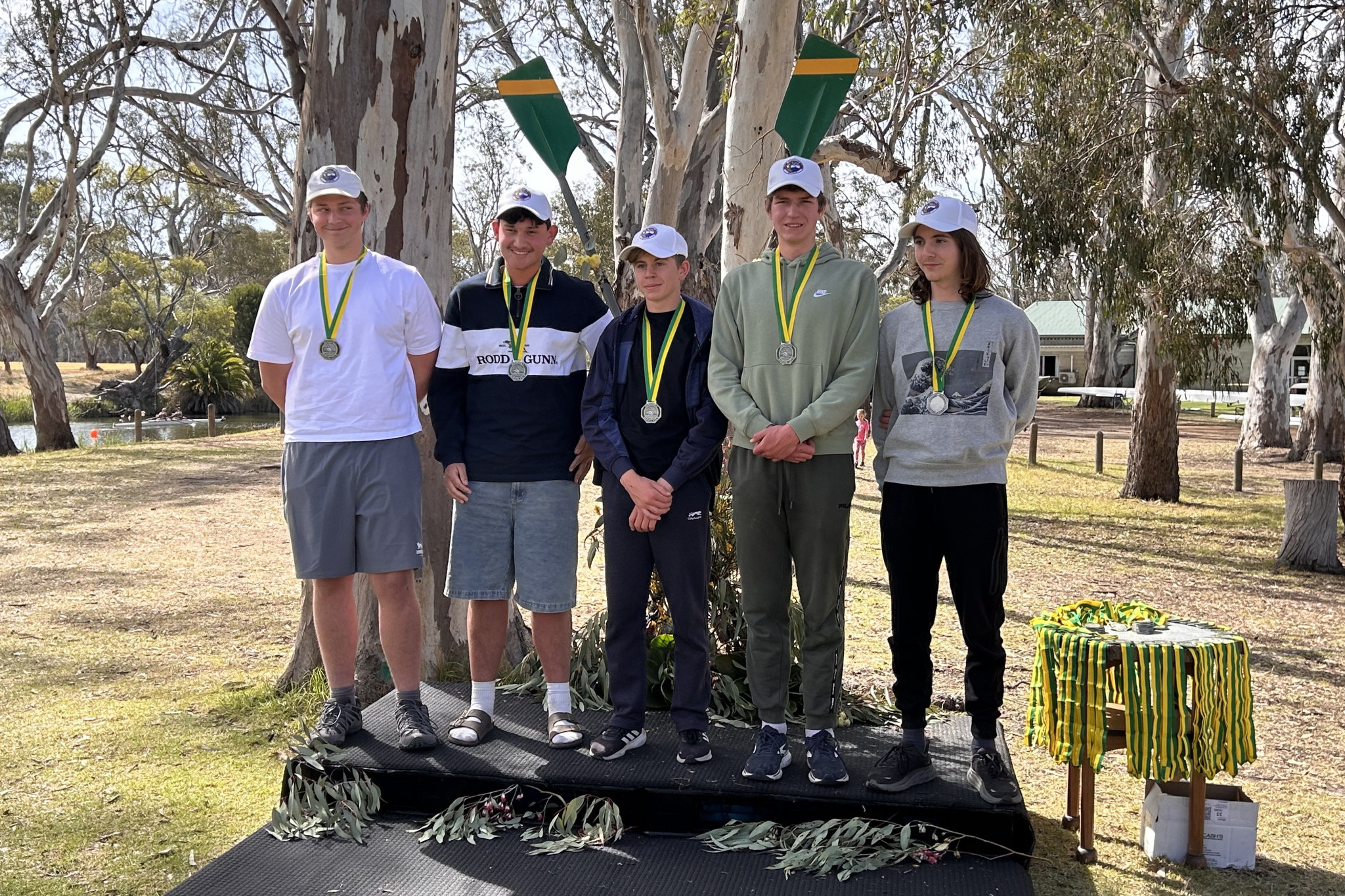 The Horsham Rowing Club Coxed Quad Scull on the podium. PHOTO: SUPPLIED