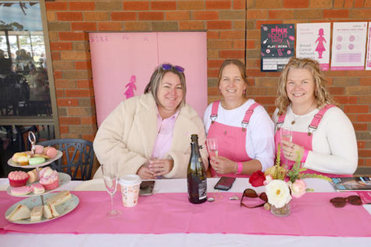 Pink Day attendees Megan Box, Yolande Hutson and Amanda King. Photo: LES GRAETZ