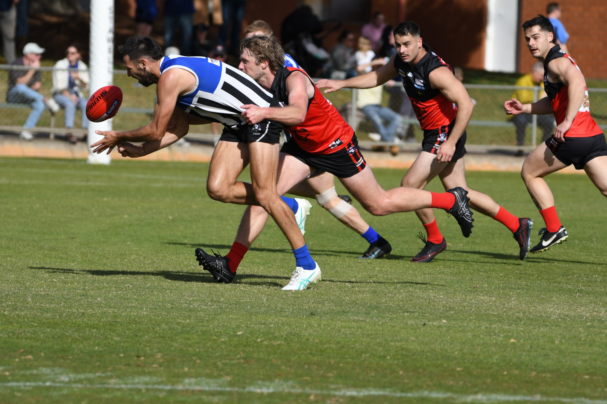 Stawell's Jackson Dark lays a strong tackle.